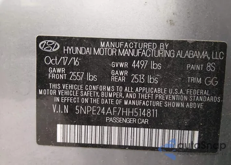 2017 Hyundai Sonata from USA, damaged, VIN 5NPE24AF7HH514811